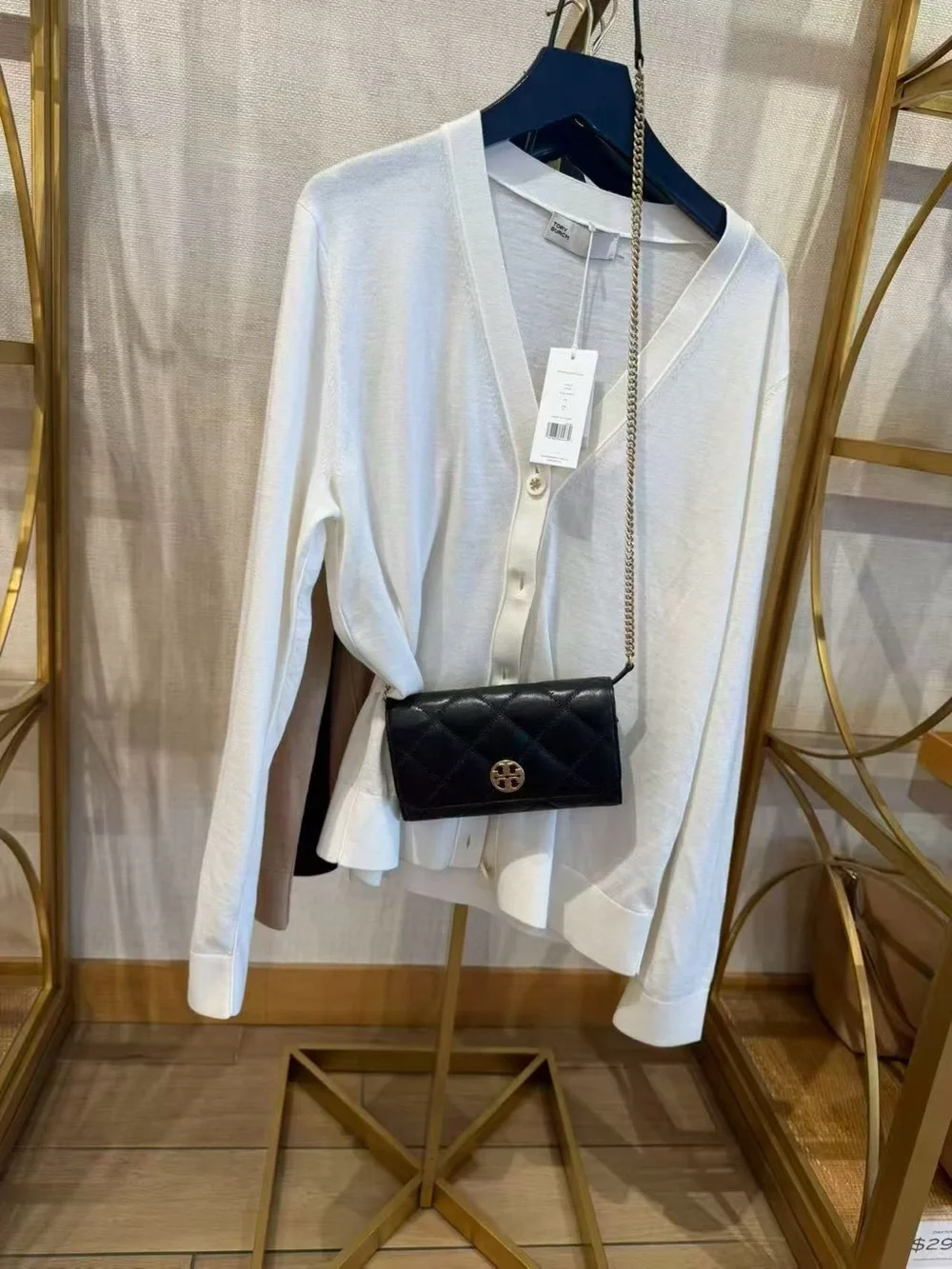 NWT Tory Burch Quilted Black Leather Clutch with Gold Logo
